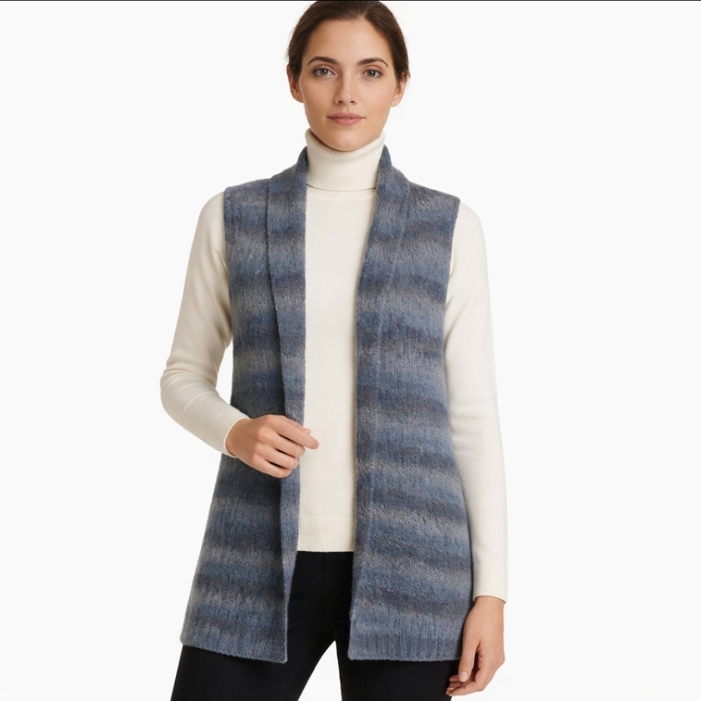 Chicos Blue Gray Chunky Knit Open Sleeveless Cardigan Sz 2 (Lg)